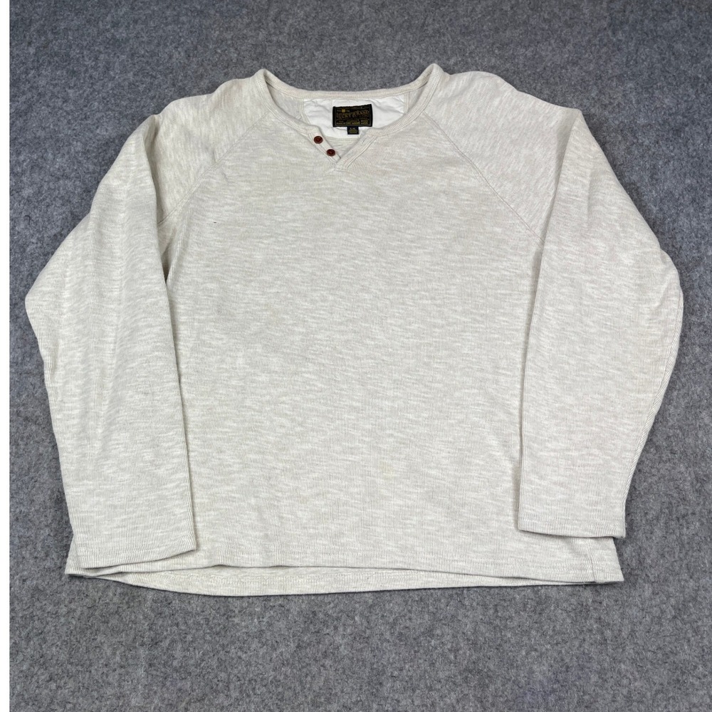Lucky Brand Henley Shirt Mens LG Oatmeal Heather Cotton Button Notch